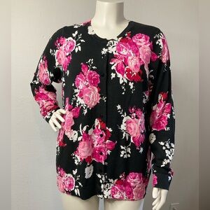 Charter Club Black & Pink Floral Button Front Cardigan sz 2X